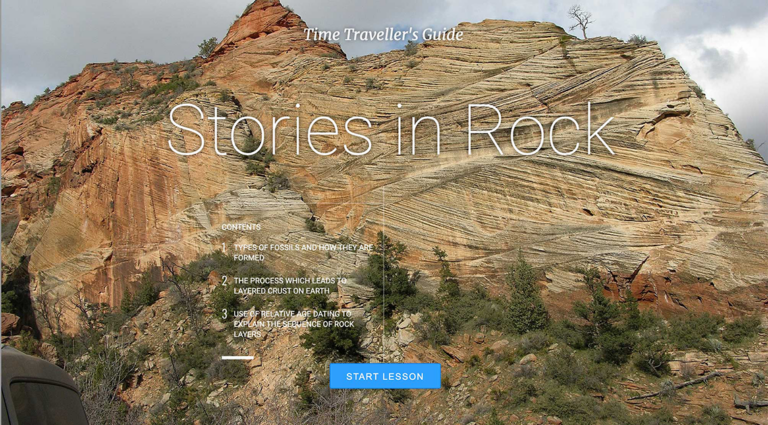 Opening screen for one of the courses, Stories in Rock