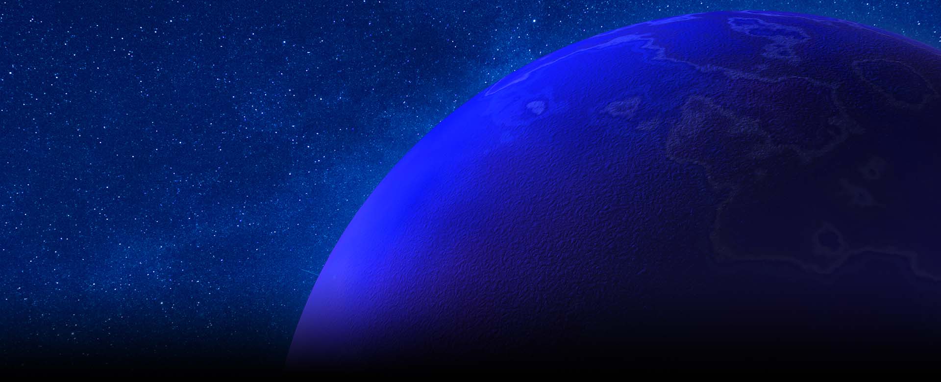 Dark image of a blue planet in space